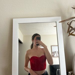 Strapless Red Velvet Cropped Top